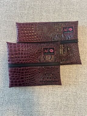 Makeup Junkie Bags Burgundy Croc-Embossed Cosmetic Pouch (Set of 2)